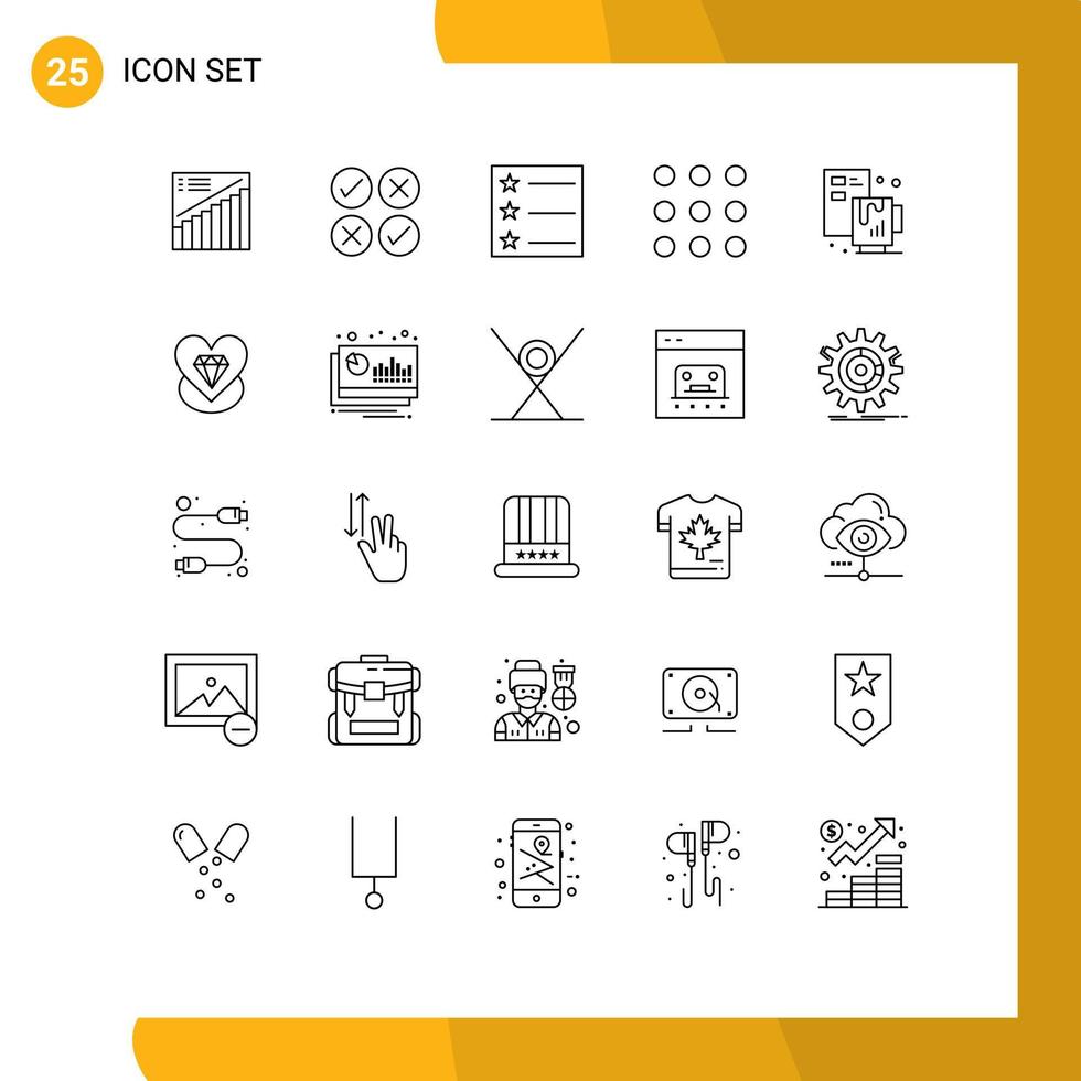 Set of 25 Modern UI Icons Symbols Signs for file process tick creative dial Editable Vector Design Elements