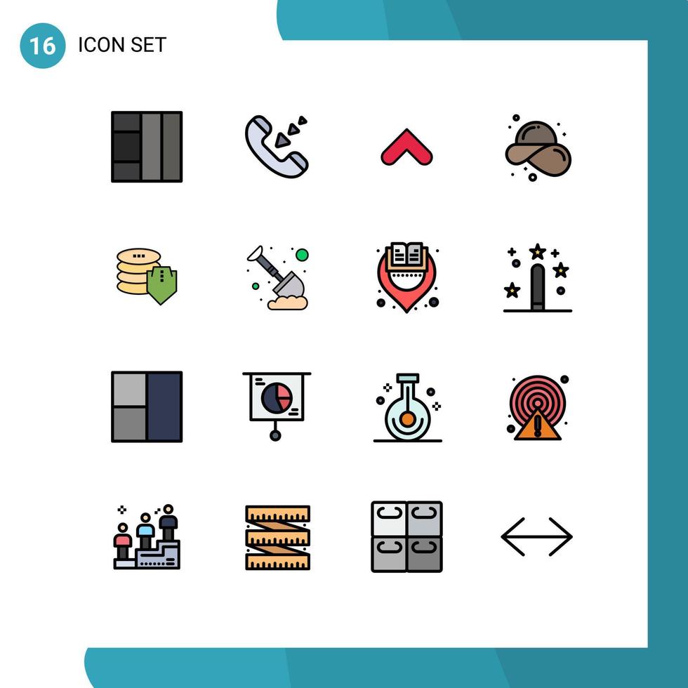 paquete de interfaz de usuario de 16 líneas básicas llenas de colores planos de protección de seguridad elementos de diseño de vectores creativos editables de sombrero de verano