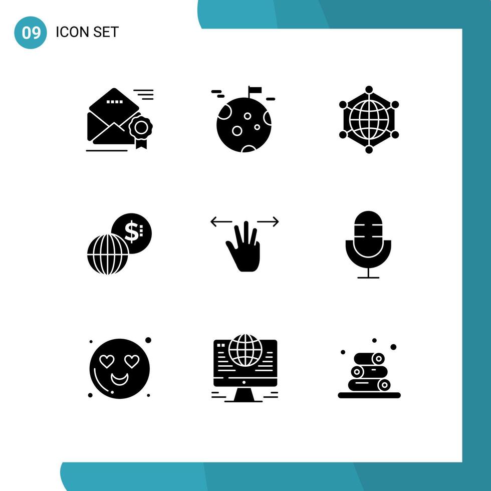 9 Universal Solid Glyph Signs Symbols of modern global space business web Editable Vector Design Elements