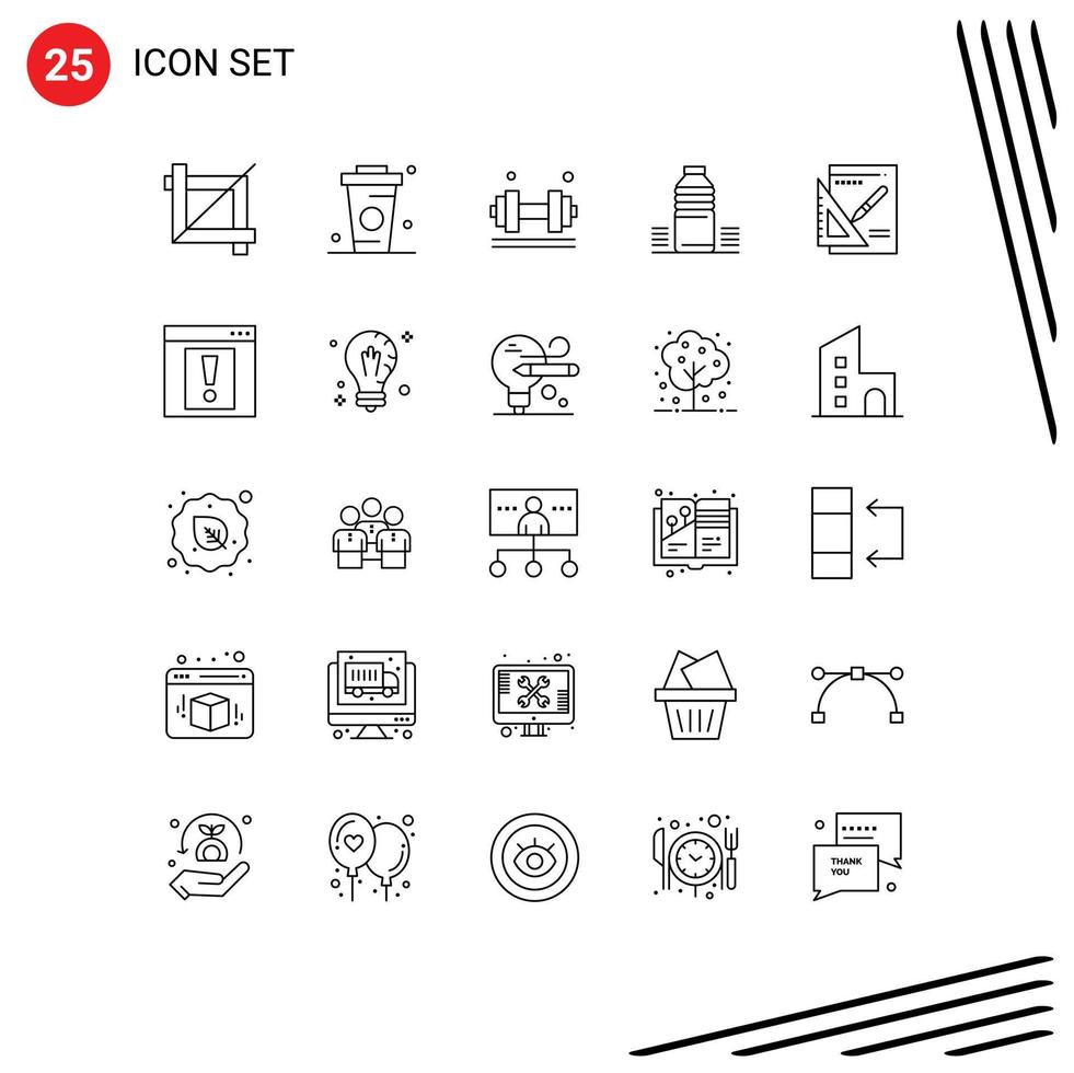 25 Line concept for Websites Mobile and Apps sport drink dumbell water weight lifter Editable Vector Design Elements