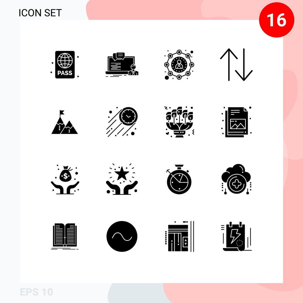 Modern Set of 16 Solid Glyphs and symbols such as success change computer arrow marketing Editable Vector Design Elements