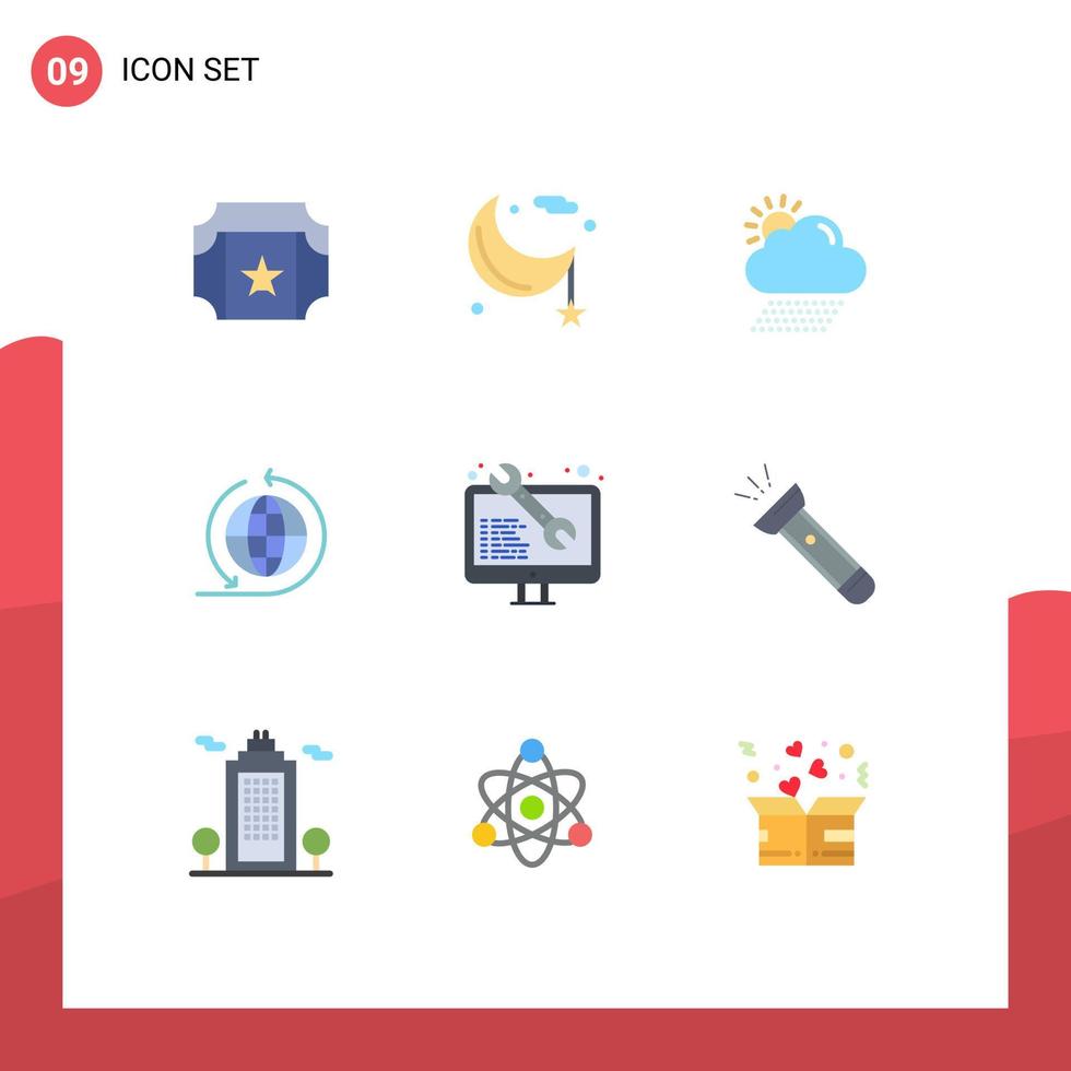 Pack of 9 creative Flat Colors of web coding cloud global global business Editable Vector Design Elements