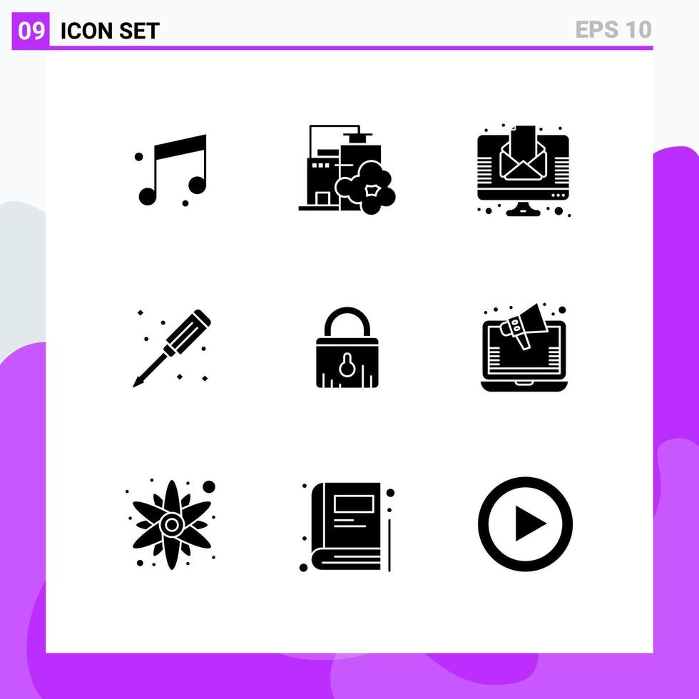 Set of 9 Modern UI Icons Symbols Signs for ecommerce lock news screwdriver plumber Editable Vector Design Elements