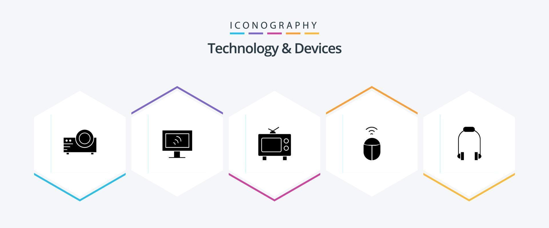 Devices 25 Glyph icon pack including . phone. television. earphone. computer vector