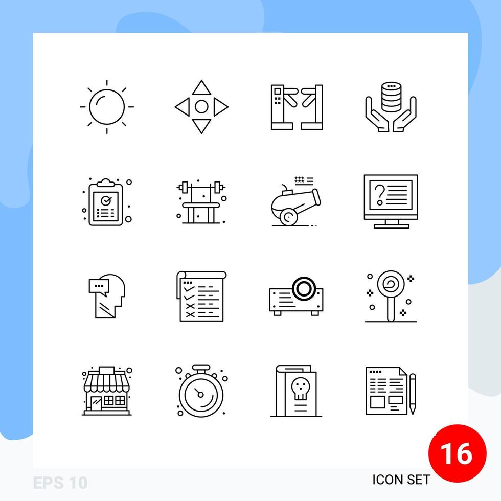 Pack of 16 Modern Outlines Signs and Symbols for Web Print Media such as copy server control secure hand Editable Vector Design Elements