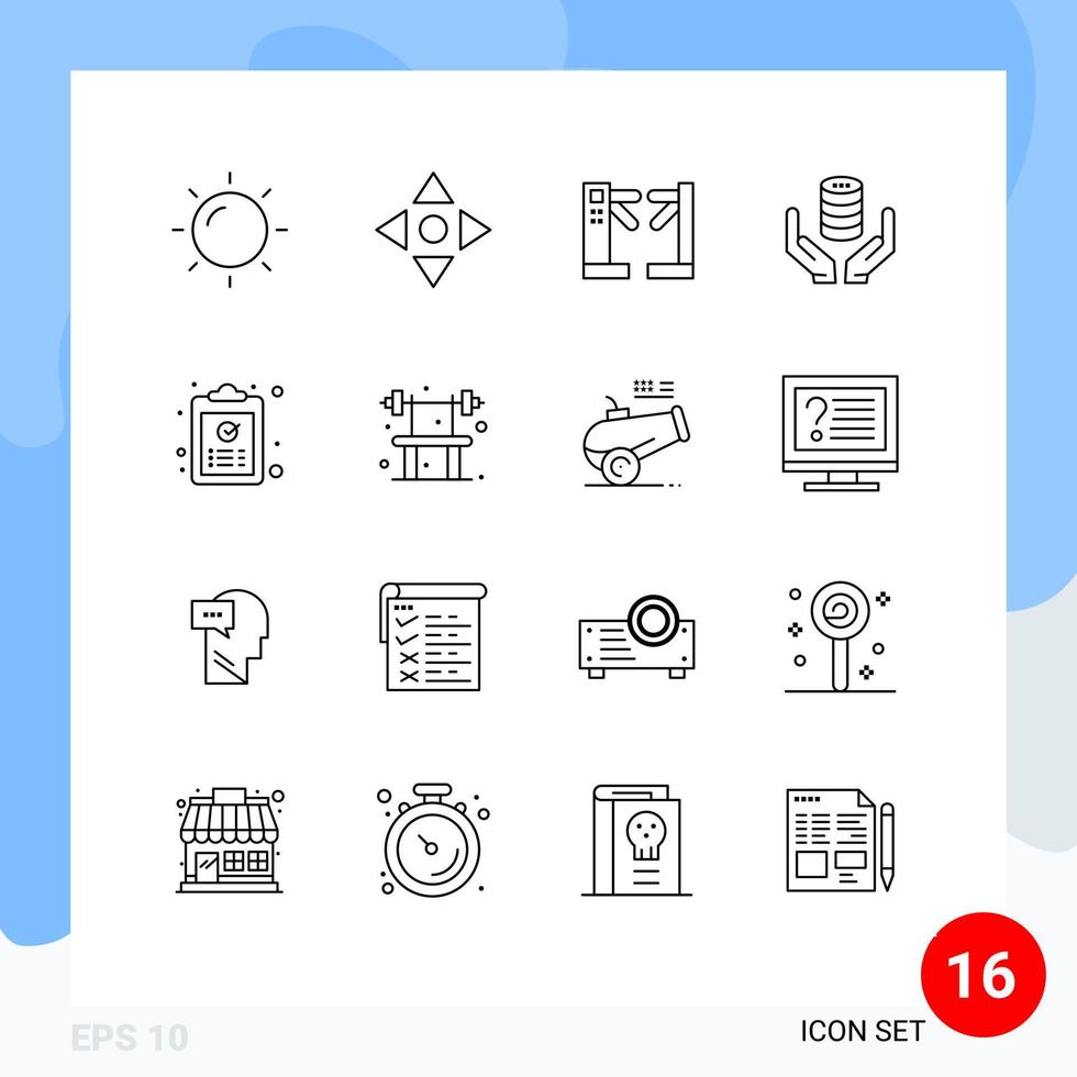 paquete de 16 signos y símbolos de contornos modernos para medios de impresión web, como el control del servidor de copias, elementos de diseño de vectores editables a mano seguros