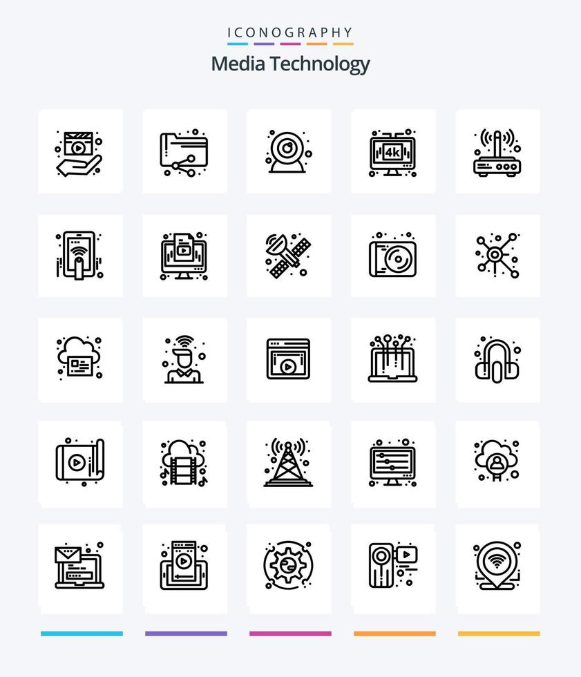 Creative Media Technology 25 OutLine icon pack  Such As modem. technology. folder. media. computer vector