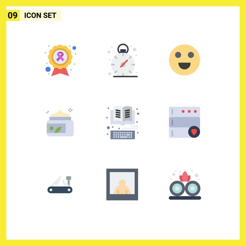 9 Creative Icons Modern Signs and Symbols of keyboard book emojis spa lotion Editable Vector Design Elements