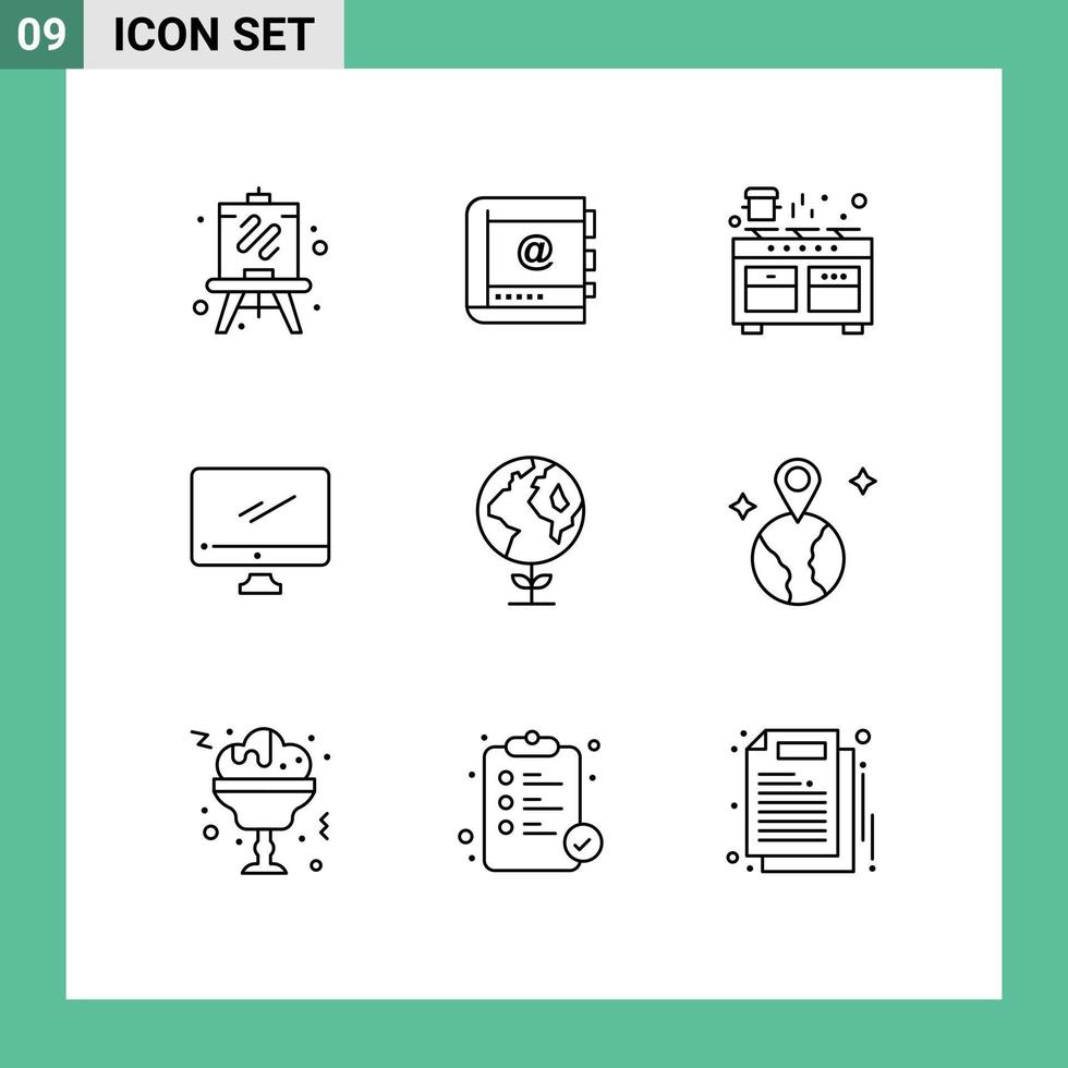 conjunto de 9 iconos de interfaz de usuario modernos símbolos signos para dispositivo computadora teléfono cocina horno elementos de diseño vectorial editables vector