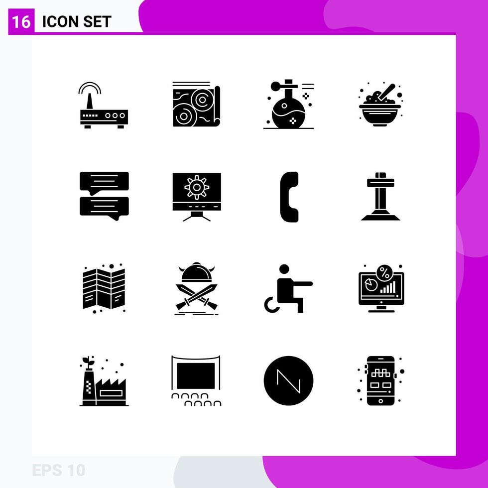Pack of 16 Modern Solid Glyphs Signs and Symbols for Web Print Media such as peanuts food beauty cereals yoga Editable Vector Design Elements