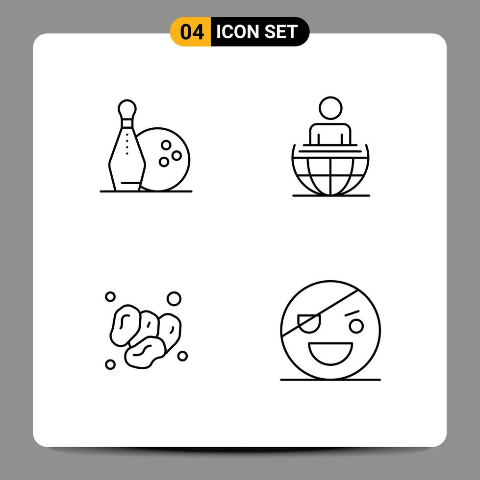 Mobile Interface Line Set of 4 Pictograms of activity fruit kegling international ramadan Editable Vector Design Elements