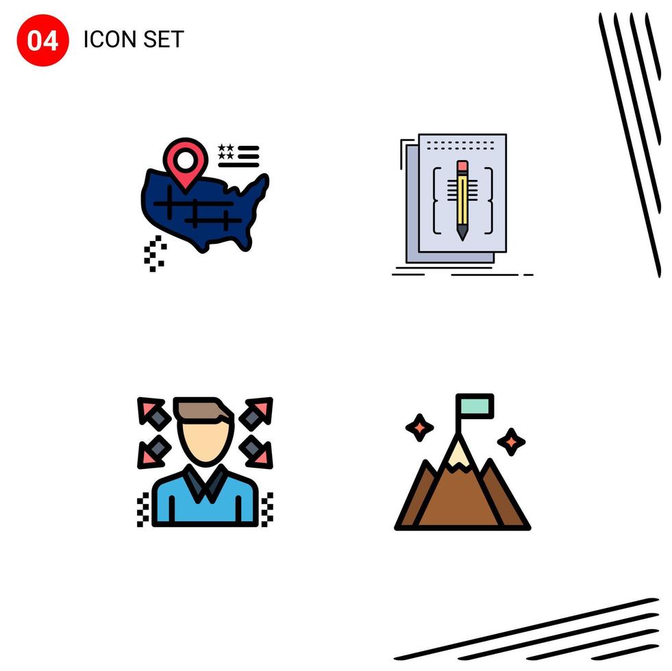 Filledline Flat Color Pack of 4 Universal Symbols of location man code language mountain Editable Vector Design Elements