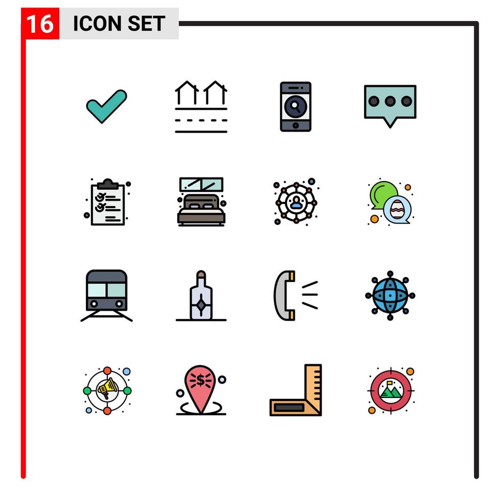 grupo de 16 líneas rellenas de color plano signos y símbolos para residencias de mensajes de clipper comentar elementos de diseño de vectores creativos editables web
