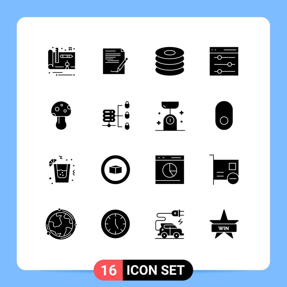 Set of 16 Commercial Solid Glyphs pack for nature user dish settings communication Editable Vector Design Elements