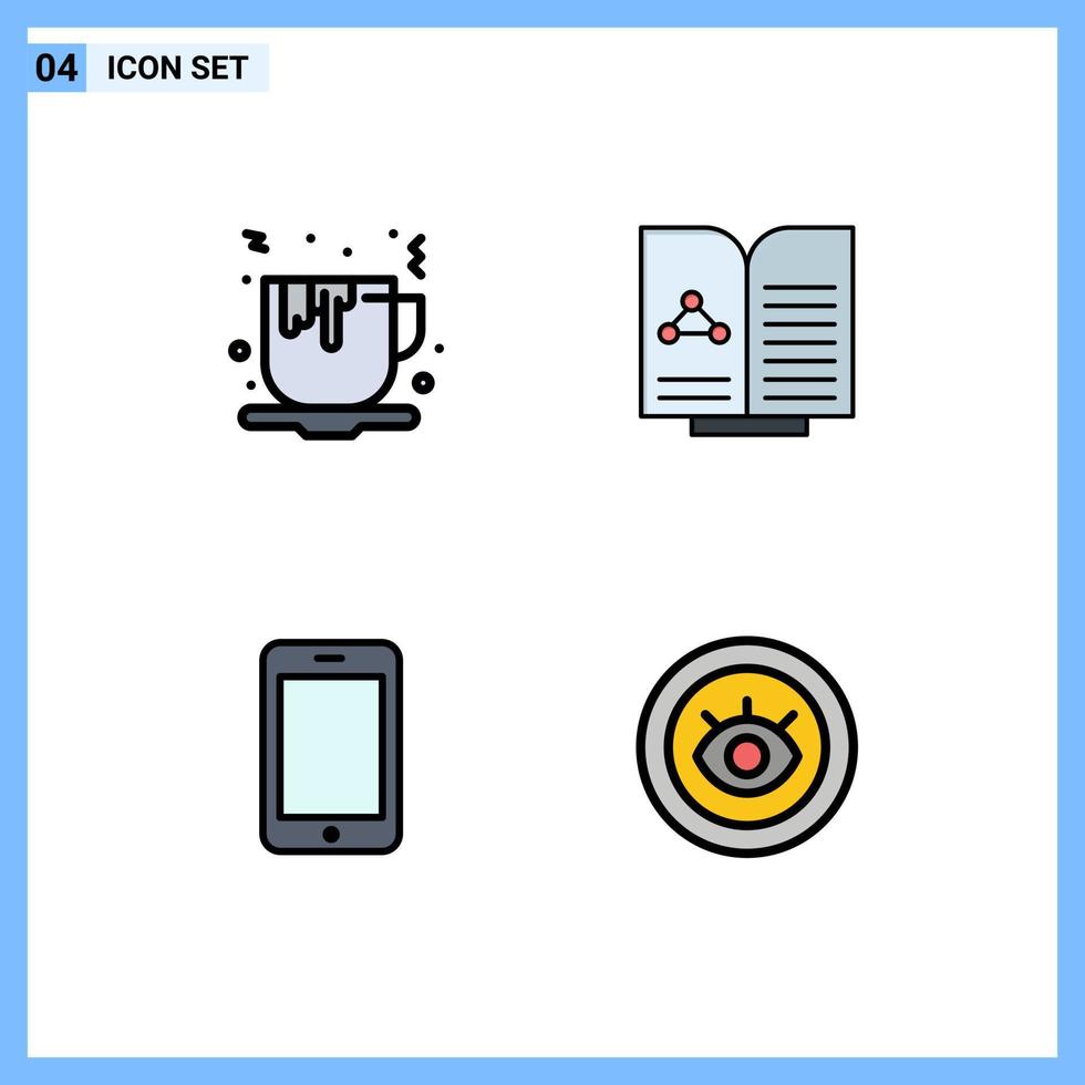 Group of 4 Modern Filledline Flat Colors Set for coffee mobile food report call Editable Vector Design Elements