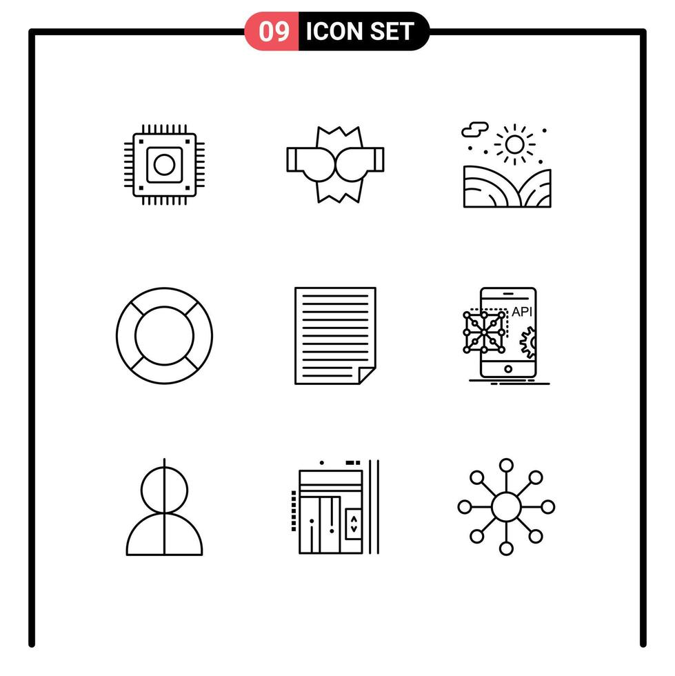 Set of 9 Vector Outlines on Grid for homework ux garden ui essential Editable Vector Design Elements