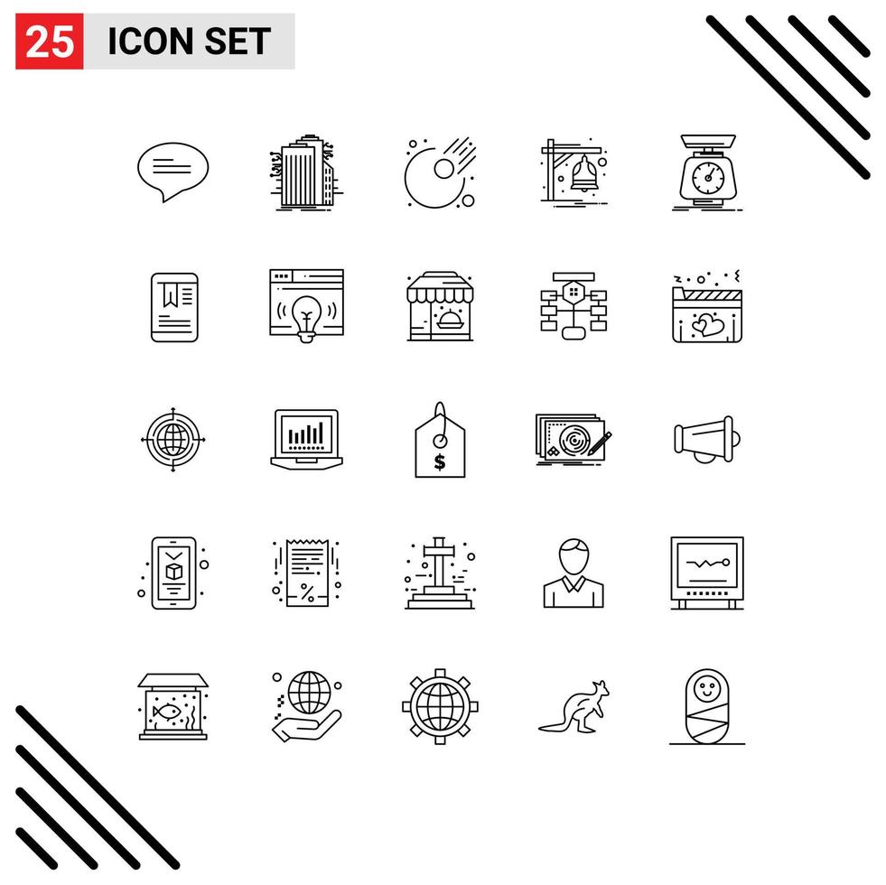 Universal Icon Symbols Group of 25 Modern Lines of scale implementation asteroid train bell Editable Vector Design Elements