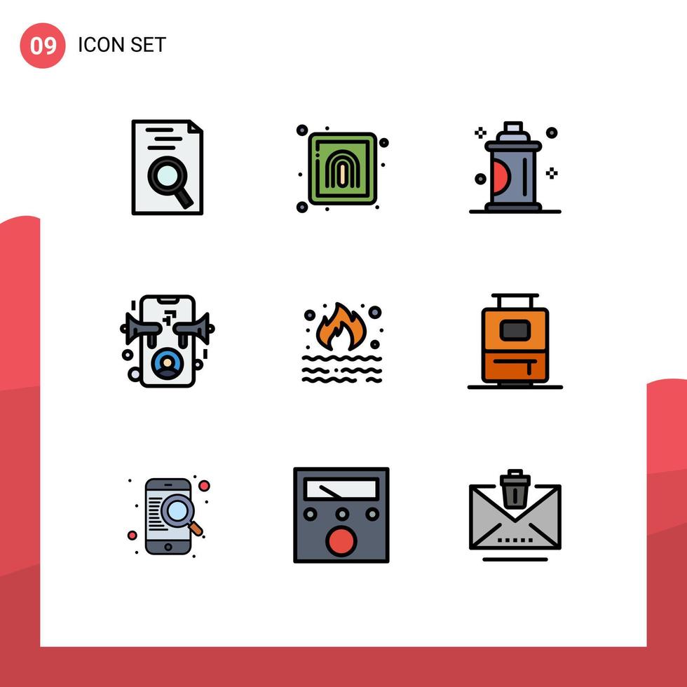 Set of 9 Modern UI Icons Symbols Signs for fire online grooming marketing ad Editable Vector Design Elements