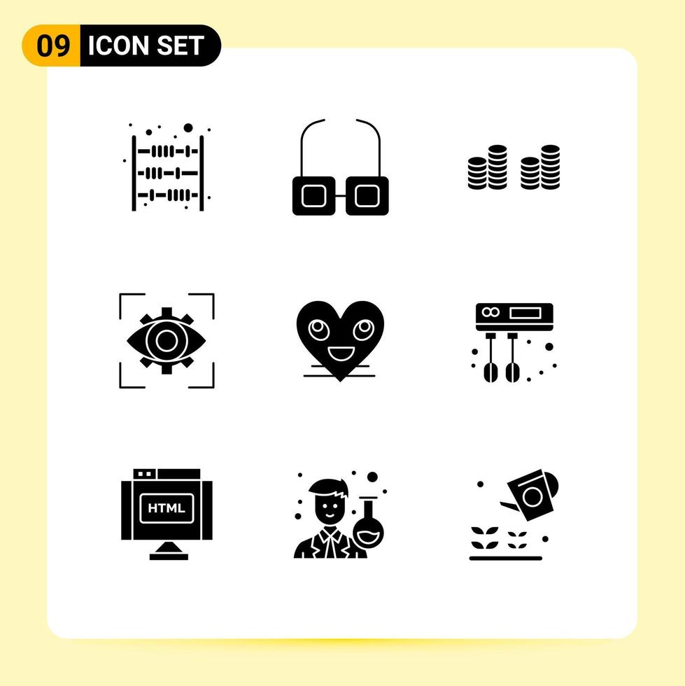 Set of 9 Modern UI Icons Symbols Signs for emoji vision cash view focus Editable Vector Design Elements