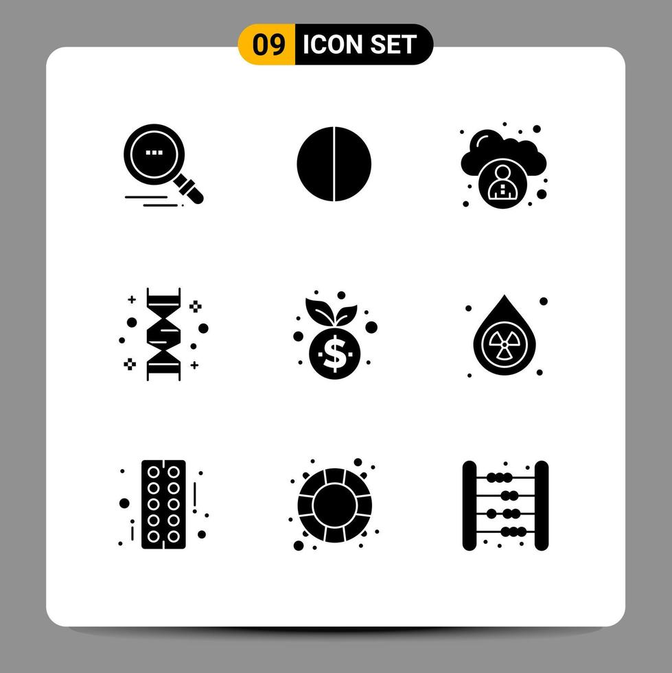 Group of 9 Solid Glyphs Signs and Symbols for finance management user business genetic Editable Vector Design Elements