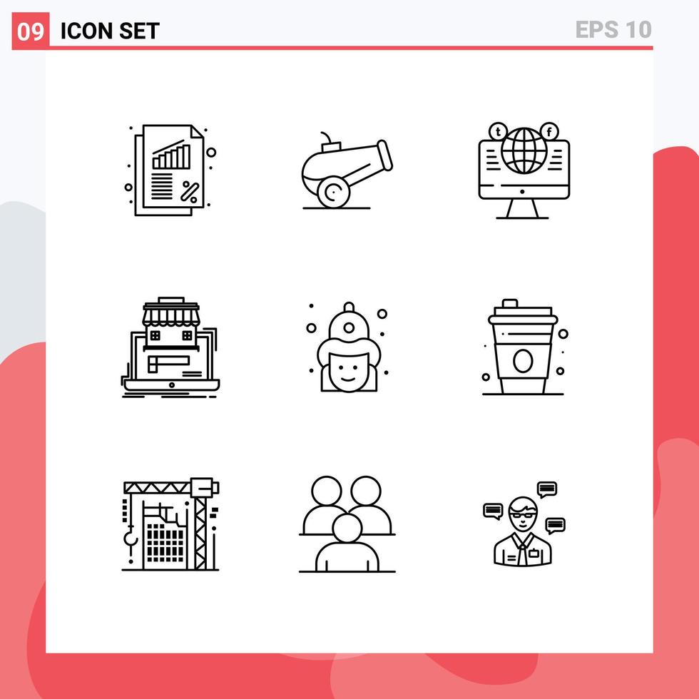 User Interface Pack of 9 Basic Outlines of fire online market computer data marketplace Editable Vector Design Elements