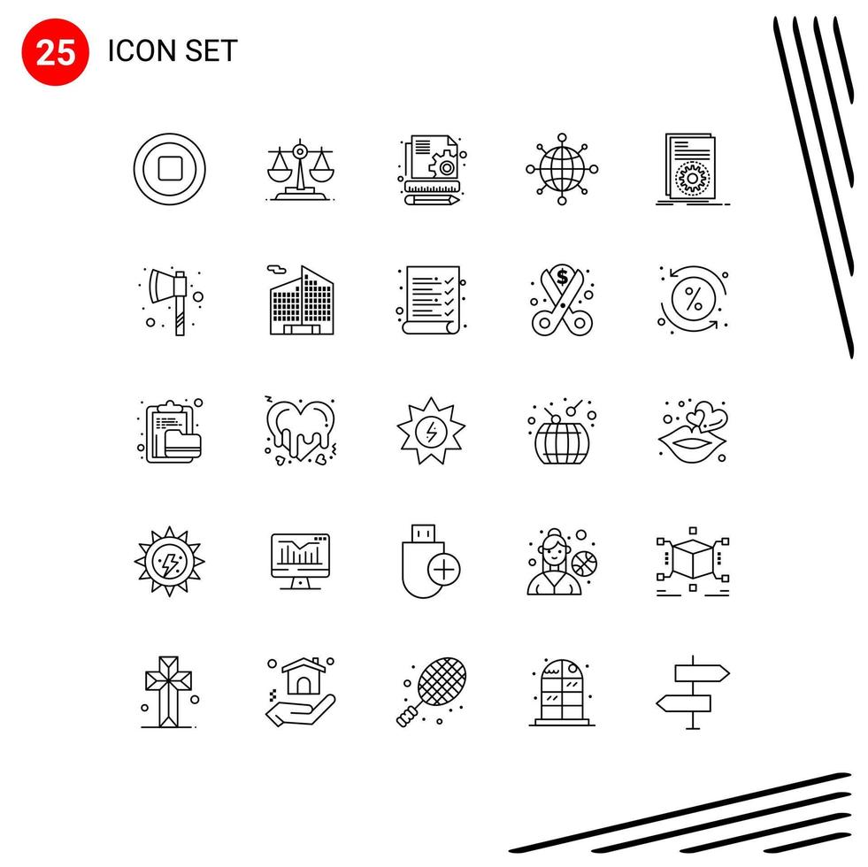 25 iconos creativos signos y símbolos modernos de hacha ejecutando elementos de diseño vectorial editables de código de archivo seo vector