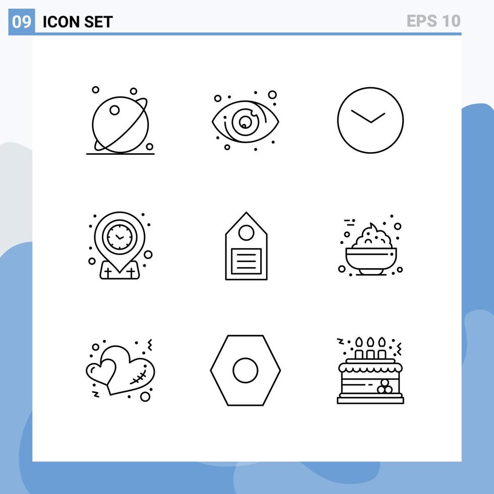 Universal Icon Symbols Group of 9 Modern Outlines of eco targeting view location clock Editable Vector Design Elements