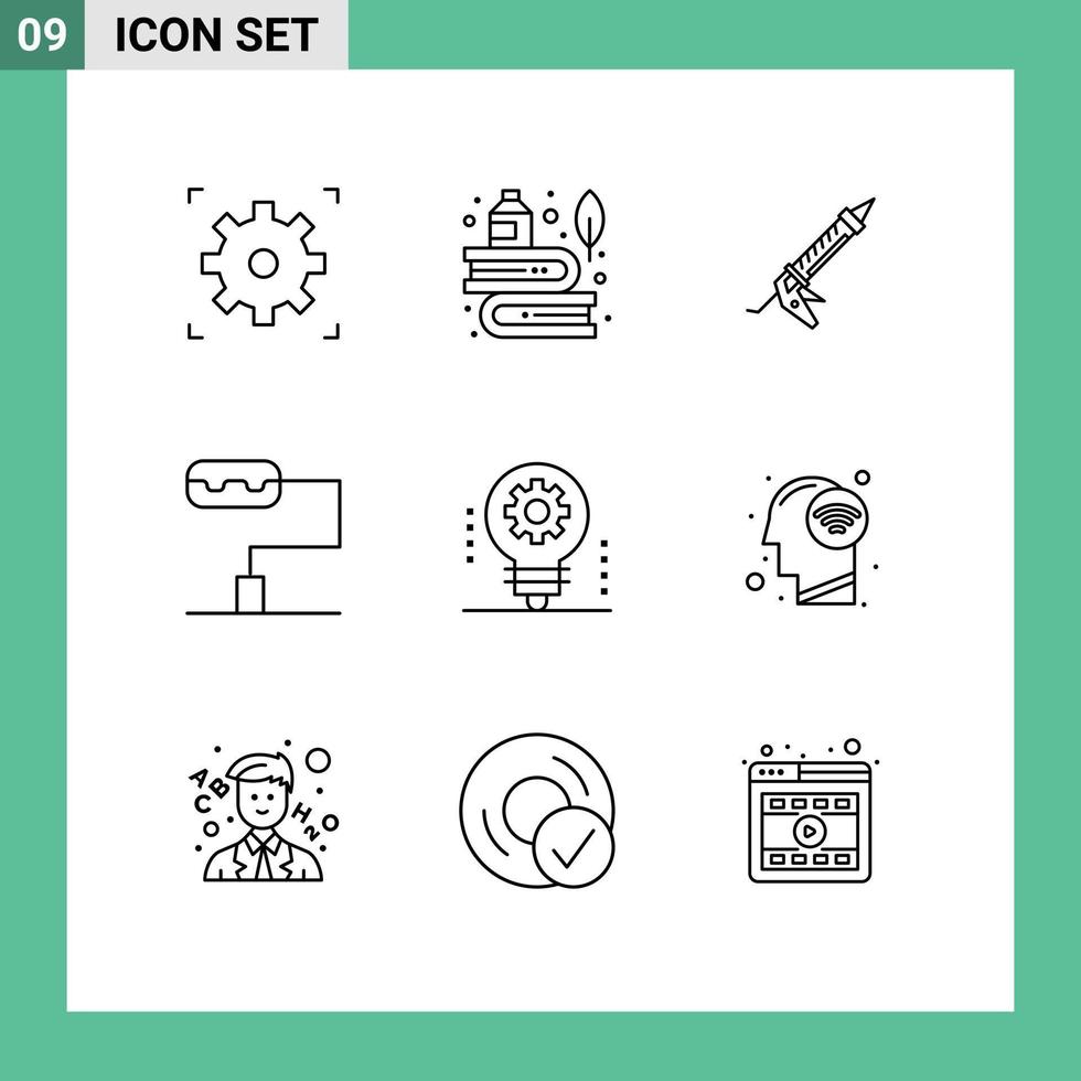 Stock Vector Icon Pack of 9 Line Signs and Symbols for light bulb artificial intelligence sealant ai utensils Editable Vector Design Elements