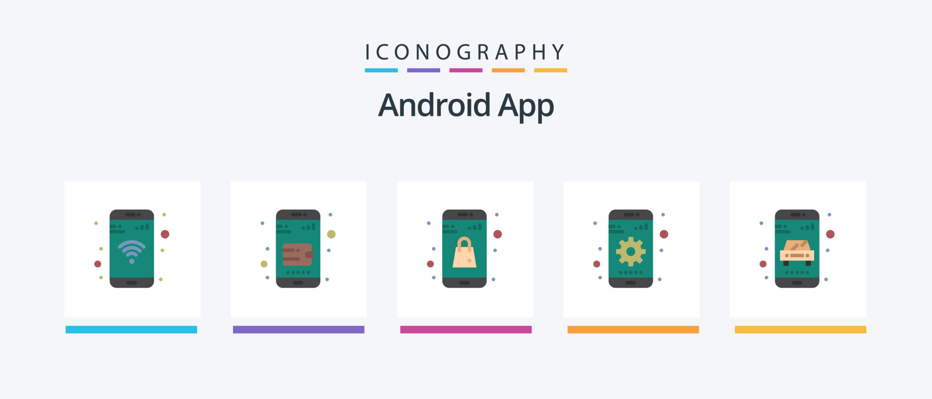 Android App Flat 5 Icon Pack Including service. delivery. plain. device