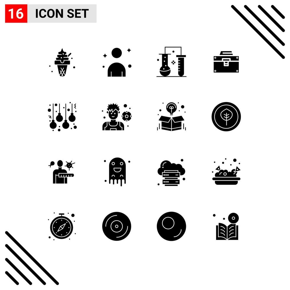 16 User Interface Solid Glyph Pack of modern Signs and Symbols of accessories material chemistry construction bag Editable Vector Design Elements