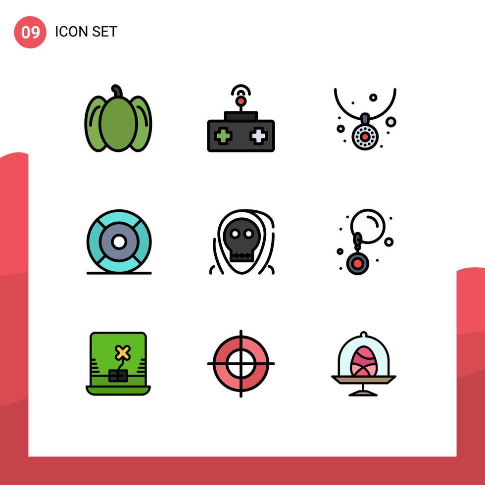 9 User Interface Filledline Flat Color Pack of modern Signs and Symbols of death ux fashion ui essential Editable Vector Design Elements