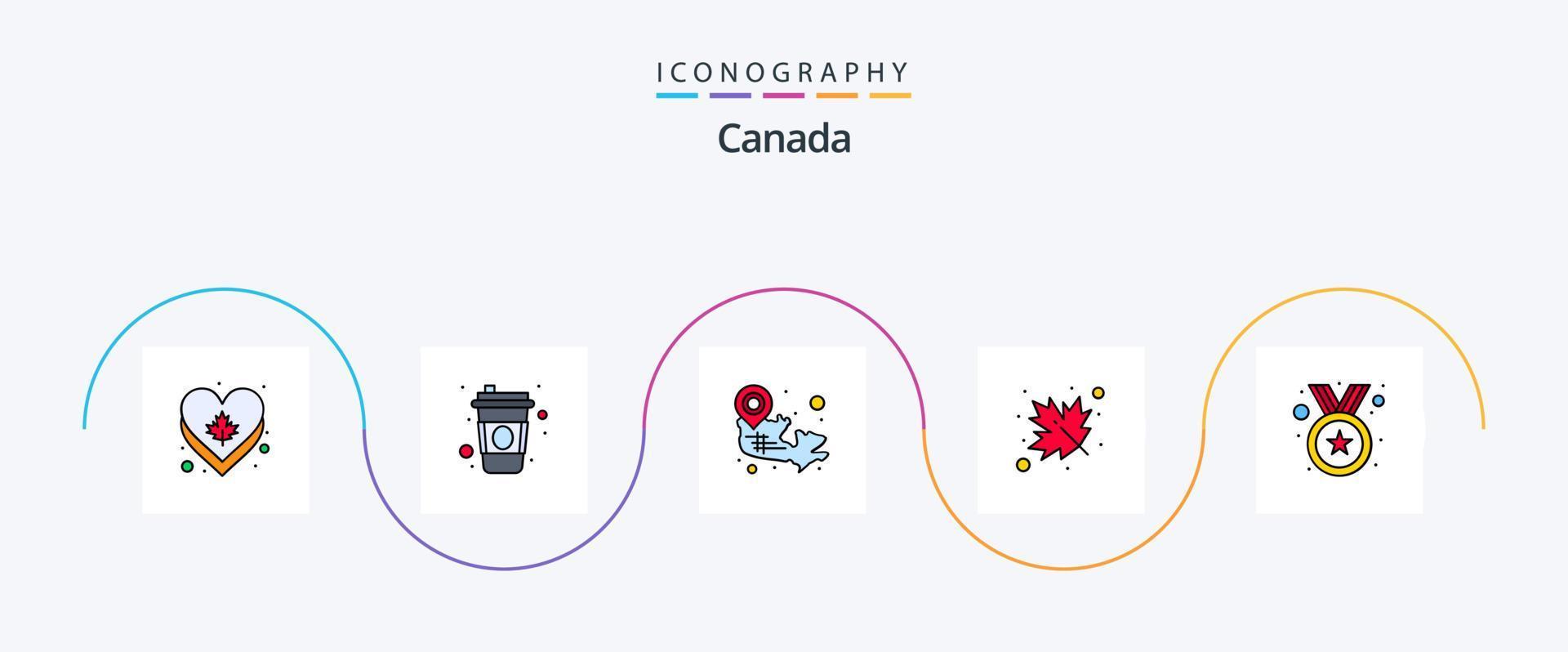 paquete de iconos de 5 planos llenos de línea de canadá que incluye medalla. canadiense. arce. Canadá vector