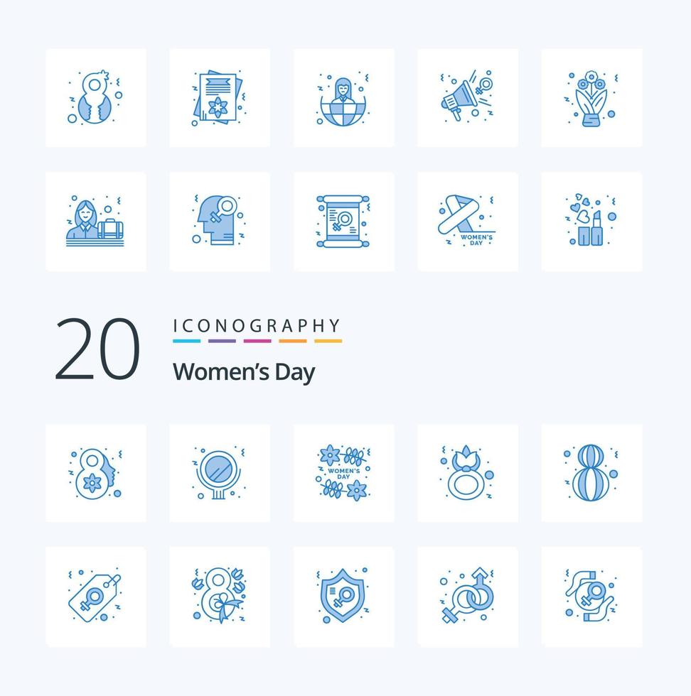 20 Womens Day Blue Color icon Pack like lovely eight march day celebrate flower vector