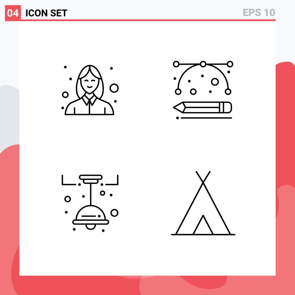 Set of 4 Modern UI Icons Symbols Signs for avatar lamp beautician development tools decorate Editable Vector Design Elements