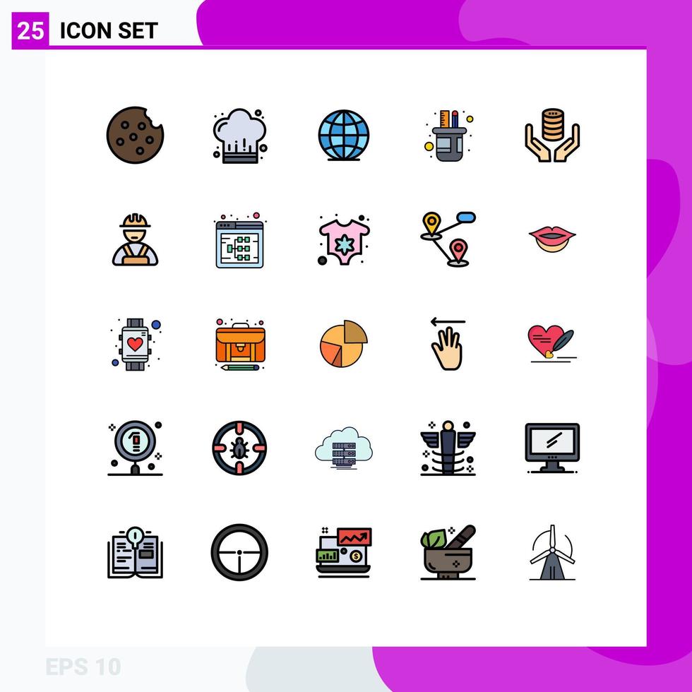 paquete de interfaz de usuario de 25 colores planos básicos de línea rellena de elementos de diseño vectorial editables a escala manual del mundo seguro para el servidor vector