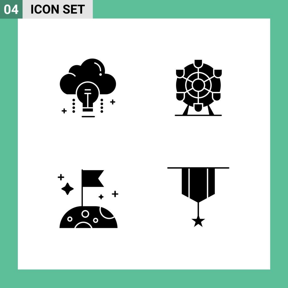 User Interface Pack of 4 Basic Solid Glyphs of cloud slow bulb park badge Editable Vector Design Elements