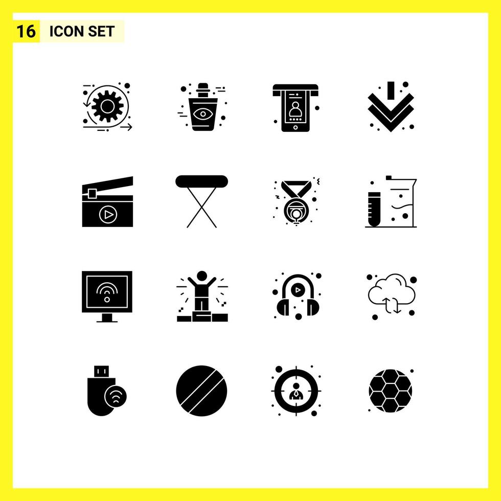 Set of 16 Vector Solid Glyphs on Grid for film full halloween down support Editable Vector Design Elements
