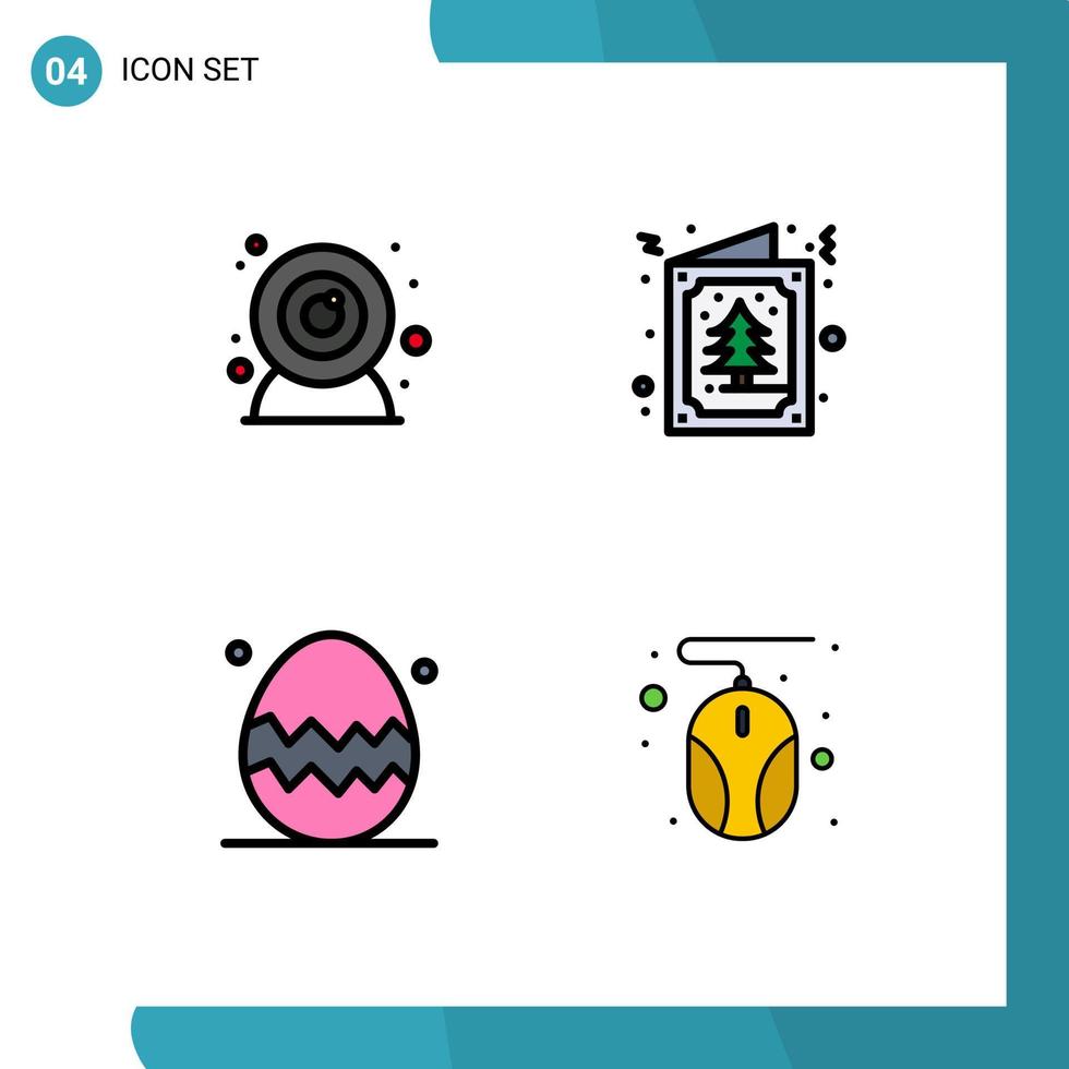 Set of 4 Commercial Filledline Flat Colors pack for camera spring season tree invitation computer Editable Vector Design Elements