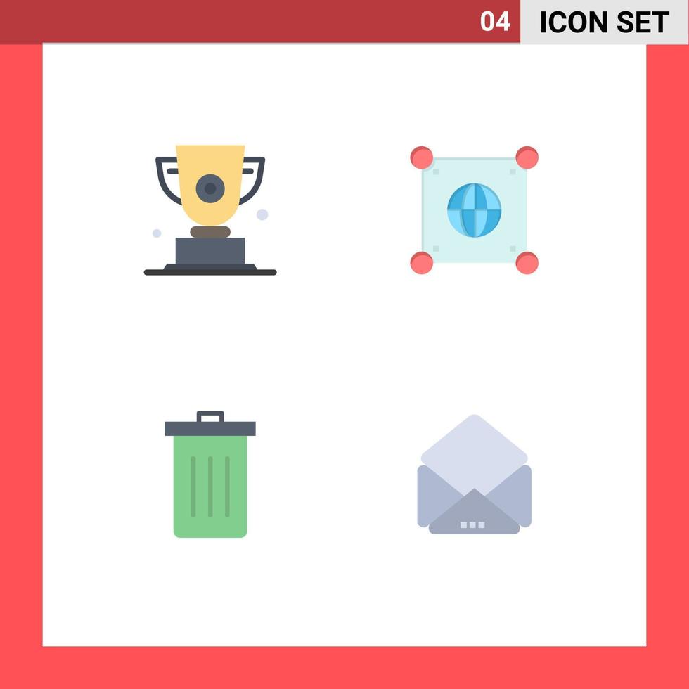 Modern Set of 4 Flat Icons and symbols such as trophy basket prize global delete Editable Vector Design Elements