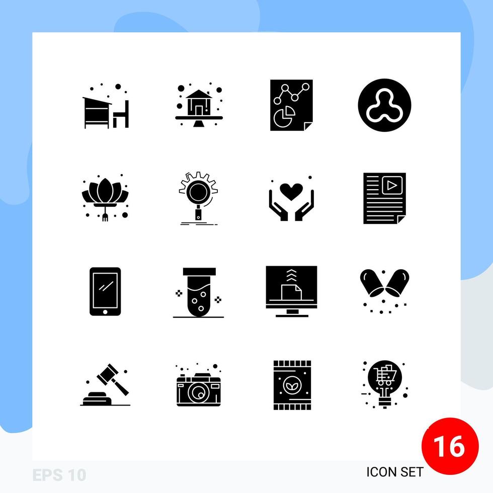 Pictogram Set of 16 Simple Solid Glyphs of chinese currency property blockchain report Editable Vector Design Elements