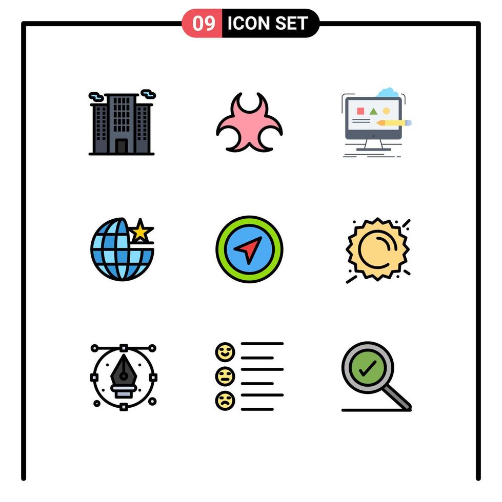 grupo de símbolos de iconos universales de 9 colores planos de línea de relleno modernos de ubicación elementos de diseño de vectores editables de estudio de globo de arte de Internet