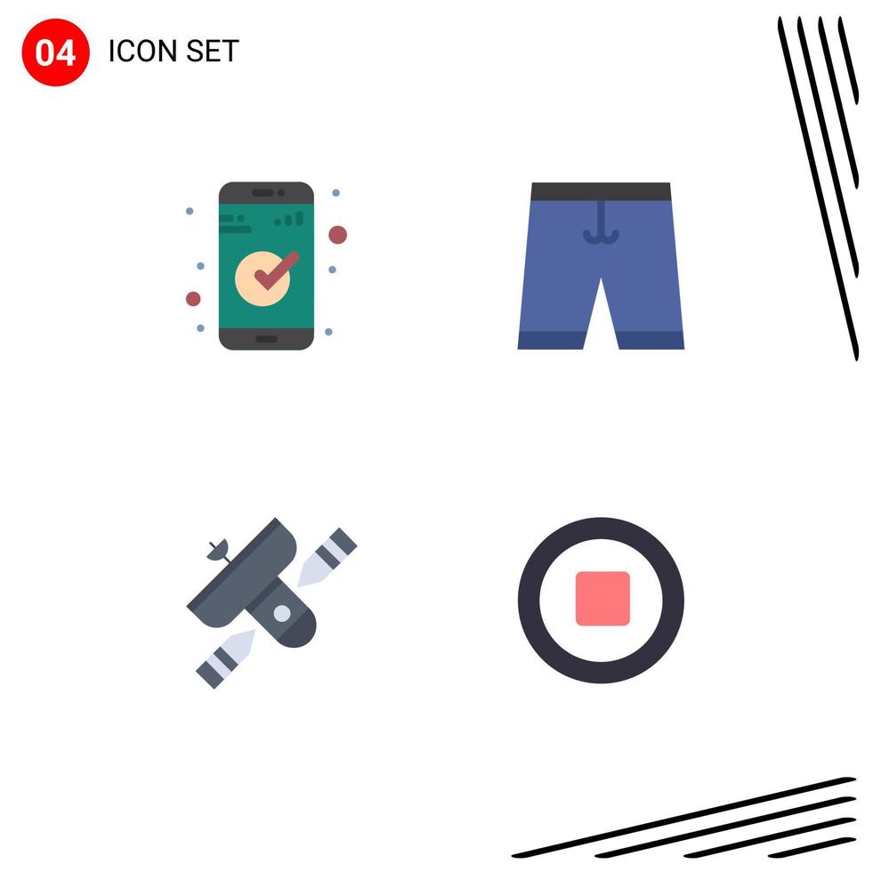 Set of 4 Vector Flat Icons on Grid for app broadcast ui clothing radio Editable Vector Design Elements