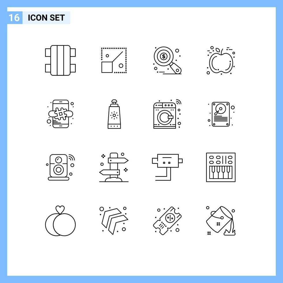 Set of 16 Modern UI Icons Symbols Signs for online hash tag research thanksgiving apple Editable Vector Design Elements