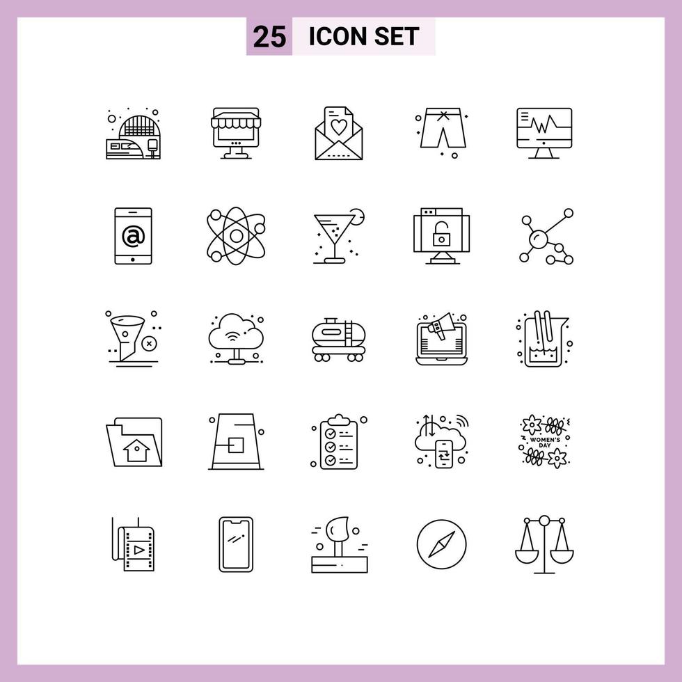 Universal Icon Symbols Group of 25 Modern Lines of heart medical online cloths beach Editable Vector Design Elements