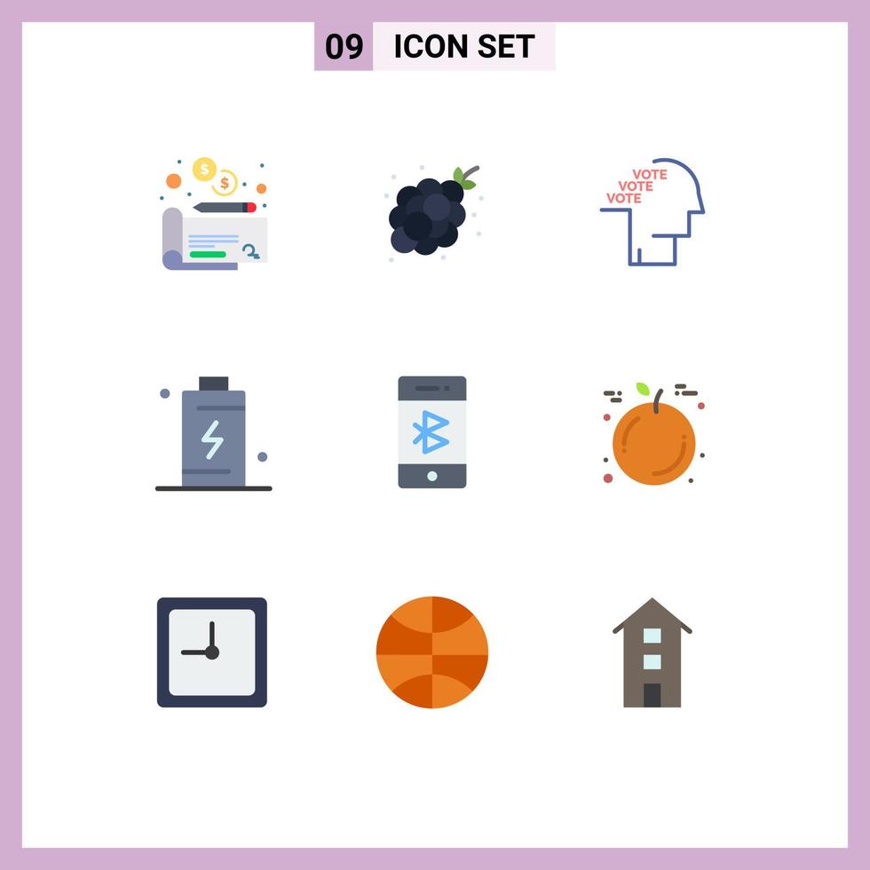 Mobile Interface Flat Color Set of 9 Pictograms of energy charge ballot cell speech Editable Vector Design Elements