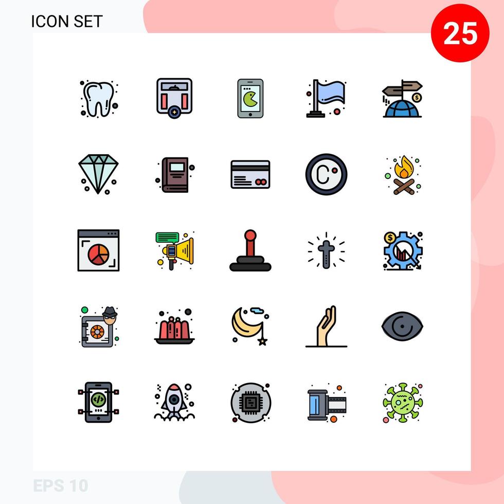 Universal Icon Symbols Group of 25 Modern Filled line Flat Colors of marketing direction mobile advertising flag Editable Vector Design Elements