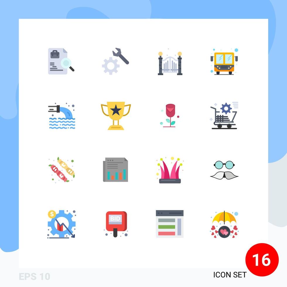 Set of 16 Modern UI Icons Symbols Signs for achievement radioactive life pollution public transport Editable Pack of Creative Vector Design Elements