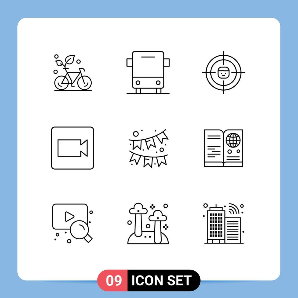 Pack of 9 creative Outlines of video camera transport resources recruitment Editable Vector Design Elements