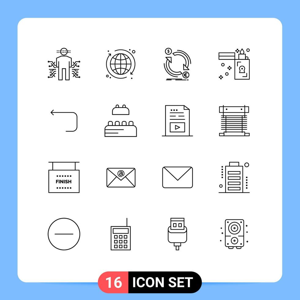 Pictogram Set of 16 Simple Outlines of arrow lighter exchange flame convert Editable Vector Design Elements