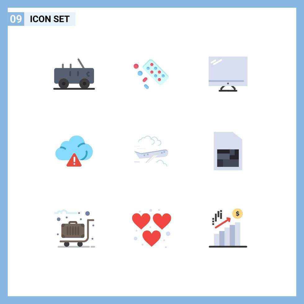 Universal Icon Symbols Group of 9 Modern Flat Colors of airplane air monitor technology cloud Editable Vector Design Elements